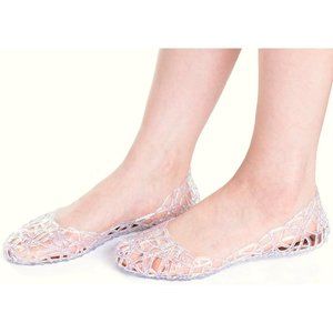 Clear Sparkly Glitter Shimmer Cut-Outs Jelly Flats